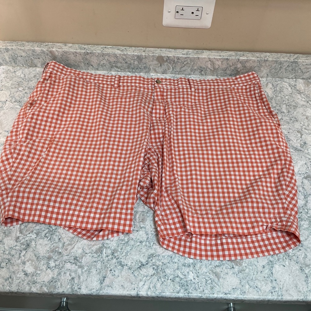 Polo Ralph Lauren Shorts Big 48 Orange White Gingham Check Cotton Preppy Mens